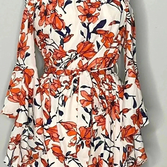 Lulu’s Blushing Blooms Nude Floral Print Off The Shoulder Dress S - Picture 5 of 9